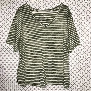 Terra and Sky 4X Green Striped V Neck Tee